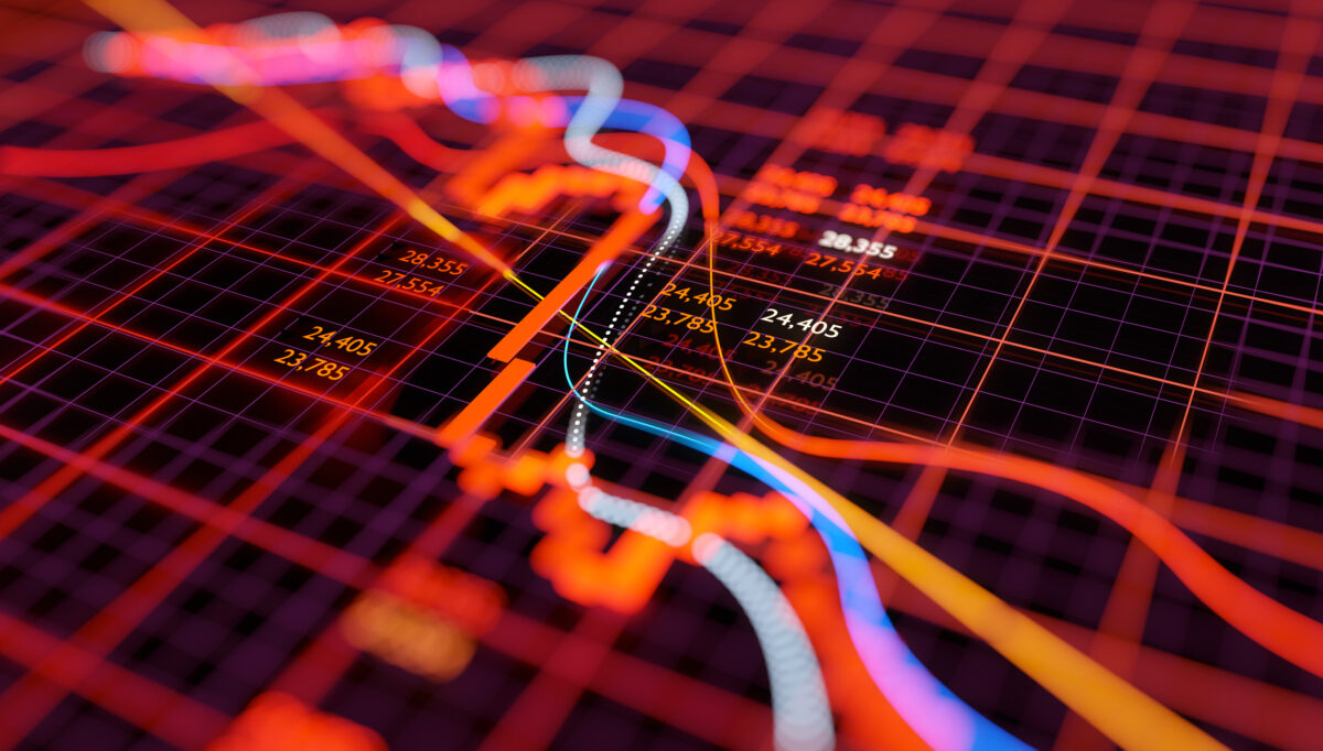 Orange data graphic with abstract lines