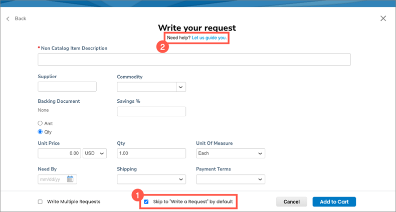 coupa r38 guided request 'write your request' form